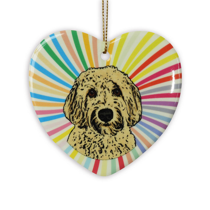 Golden Doodle Ceramic Heart Ornament