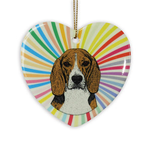 Beagle Ceramic Heart Ornament