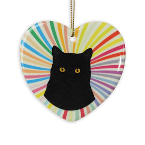 Black Cat Ceramic Heart Ornament