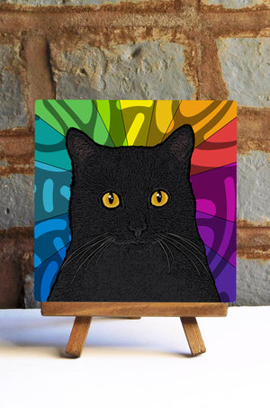 Black Cat Ceramic Art Tile