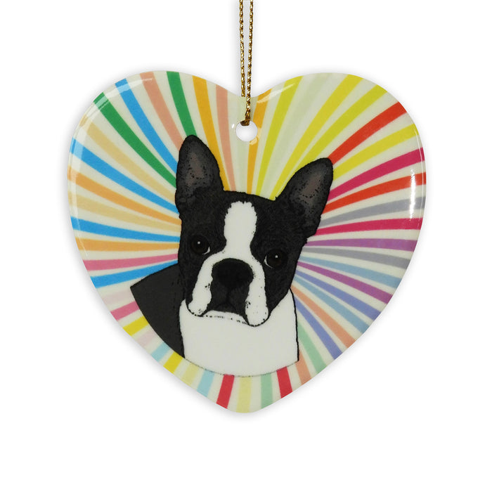 Boston Terrier Ceramic Heart Ornament