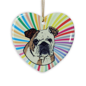 Bulldog Ceramic Heart Ornament