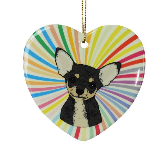 Chihuahua Black Ceramic Heart Ornament