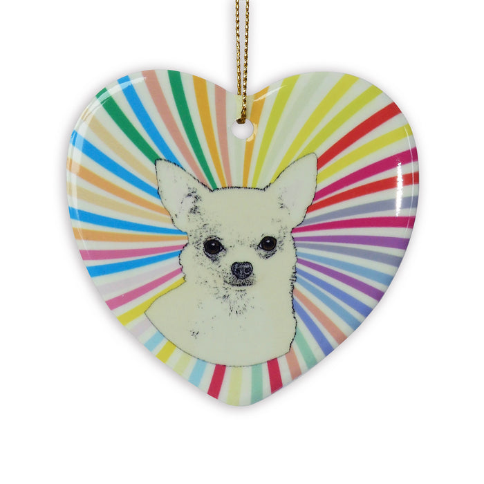 Chihuahua Fluffy Ceramic Heart Ornament