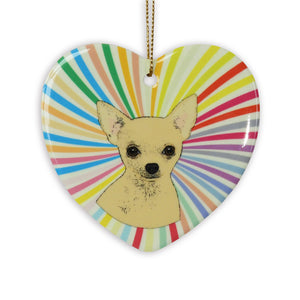 Chihuahua Tan Ceramic Heart Ornament
