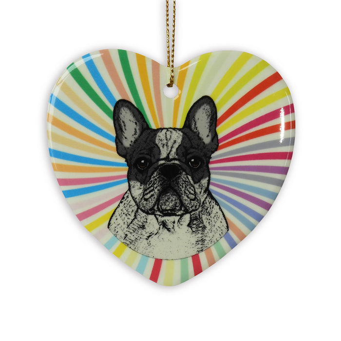 French Bulldog B/w Ceramic Heart Ornament