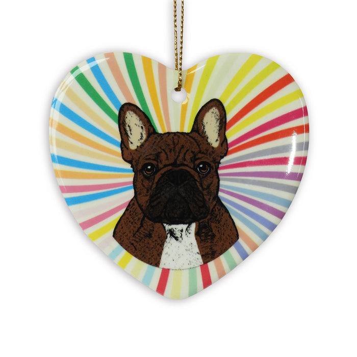 French Bulldog Brown Ceramic Heart Ornament