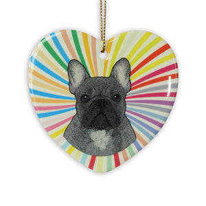 French Bulldog Gray Ceramic Heart Ornament