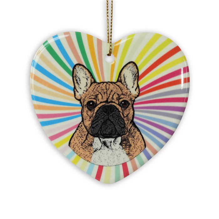 French Bulldog Tan Ceramic Heart Ornament