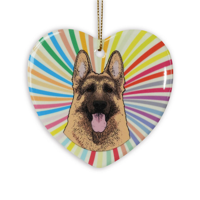 German Shepherd Ceramic Heart Ornament