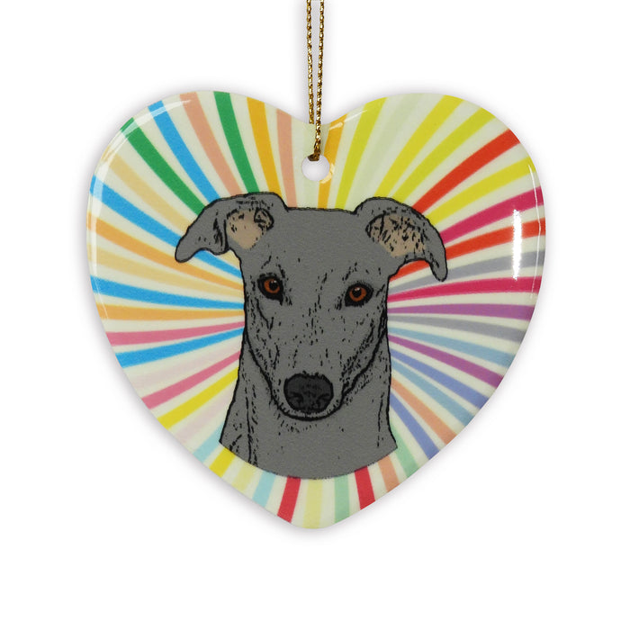 Greyhound Gray Ceramic Heart Ornament