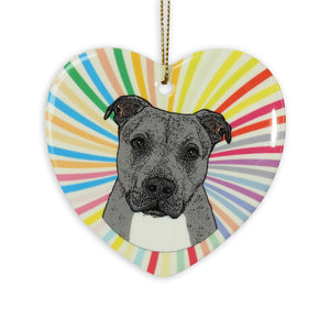 Pitbull Gray Ceramic Heart Ornament