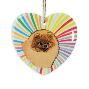 Pomeranian Fluff Ceramic Heart Ornament