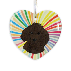 Poodle Brown Ceramic Heart Ornament
