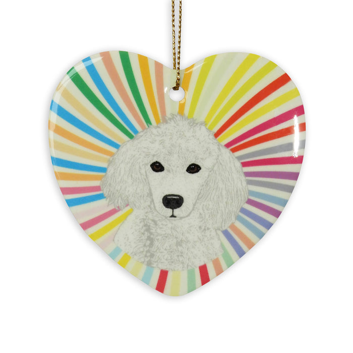 Poodle White Ceramic Heart Ornament