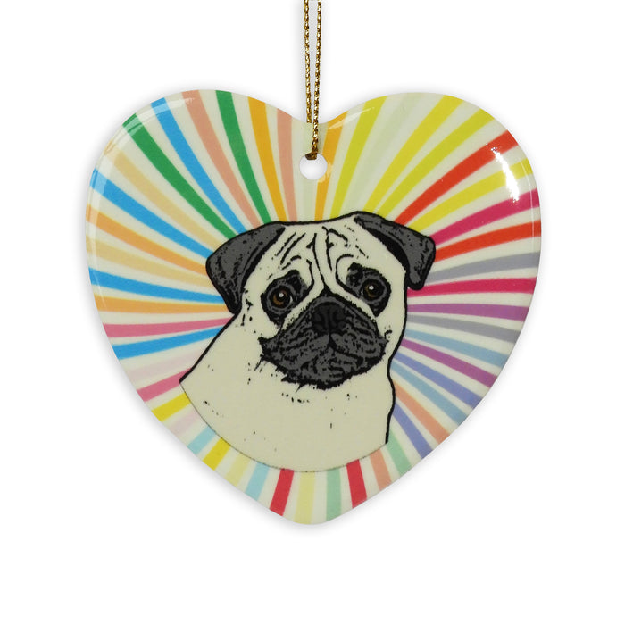 Pug Ceramic Heart Ornament