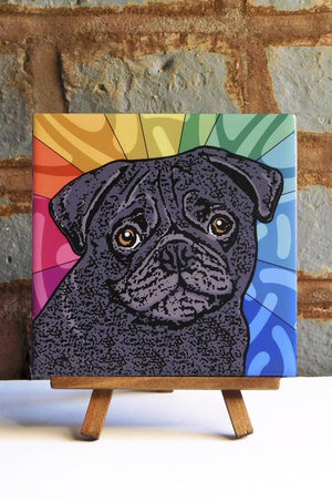 Pug Black Ceramic Art Tile