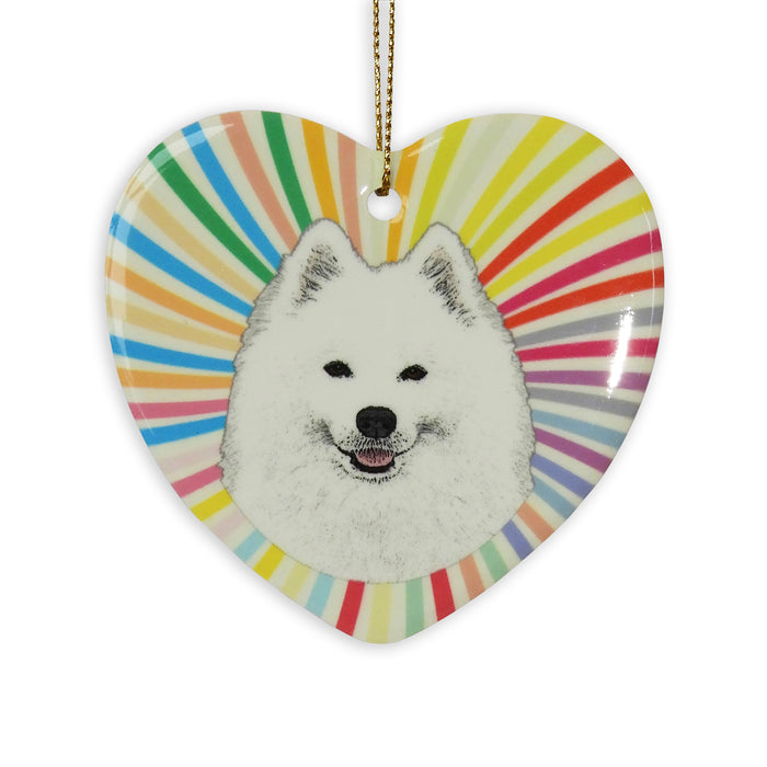 Samoyed Ceramic Heart Ornament