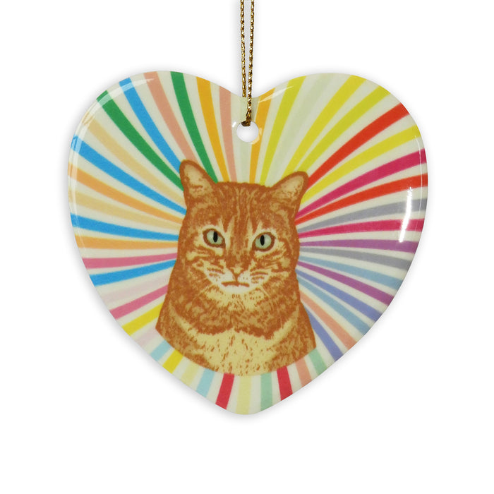 Orange Tabby Ceramic Heart Ornament